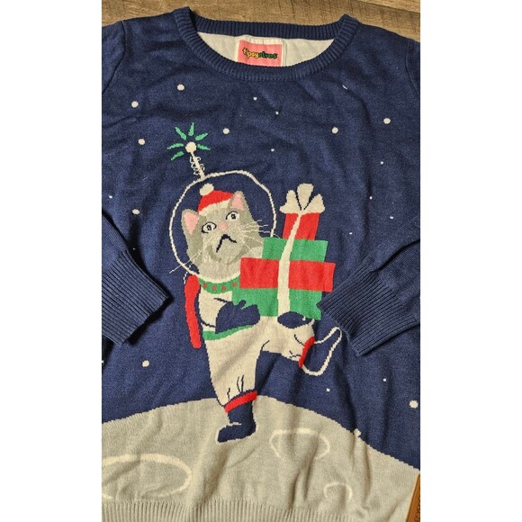 Tipsy Elves Astronaut Cat Christmas Ugly Sweater Size Large - Picture 1 of 7